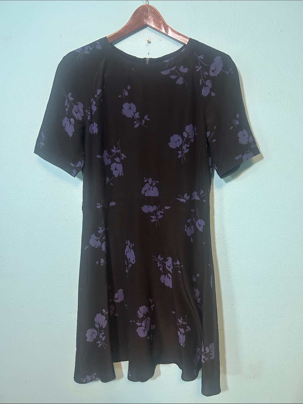 Shoshanna Silk Black Dress with Blue Floral Accents